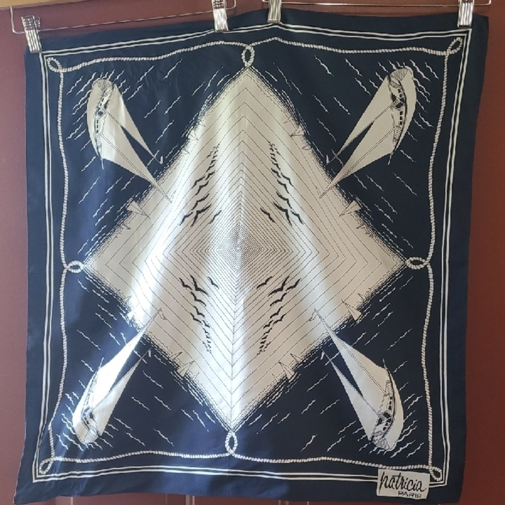 PATRICIA PARIS Nautical Navy and White Scarf  27 Square